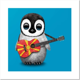 Baby Penguin Playing Macedonian Flag Guitar Posters and Art